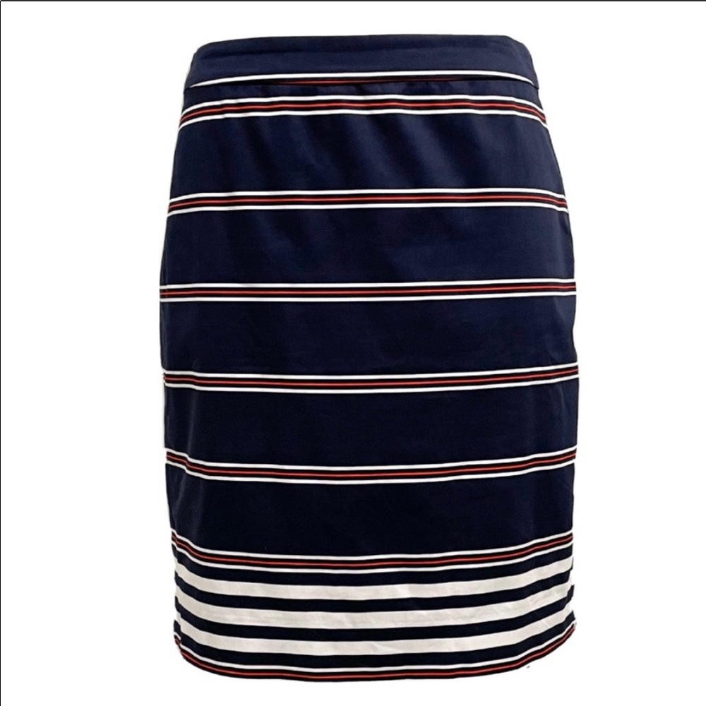 J Crew Striped Pencil Skirt Red White Blue